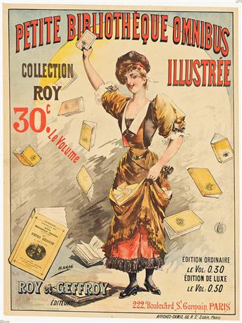 H. GRAY (HENRI BOULANGER, 1858-1924). PETITE BIBLIOTHÈQUE OMNIBUS ILLUSTRÉE. 1893. 31x23½ inches, 78¾x59¾ cm. Camis, Paris.                      